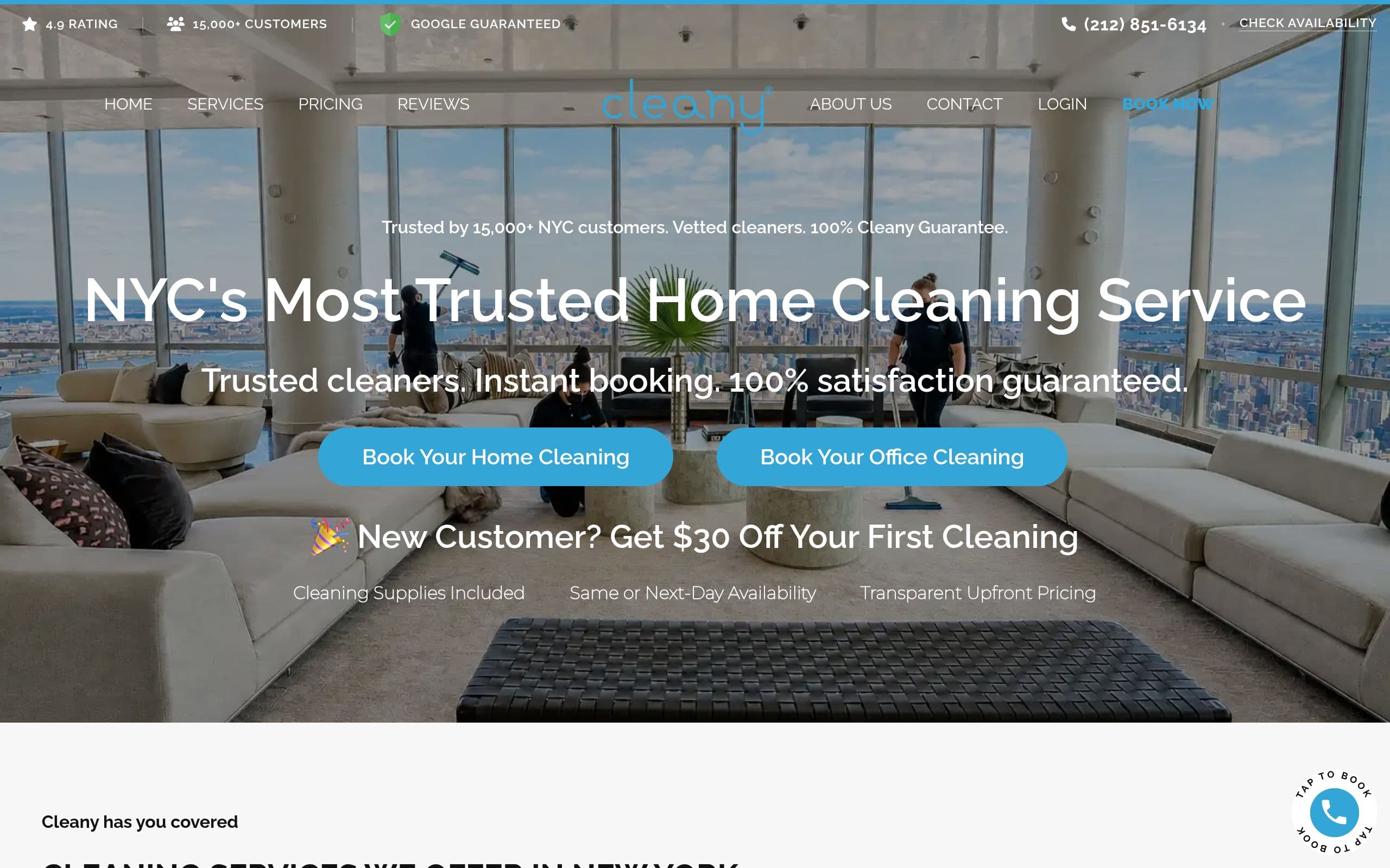 Homepage of Cleany