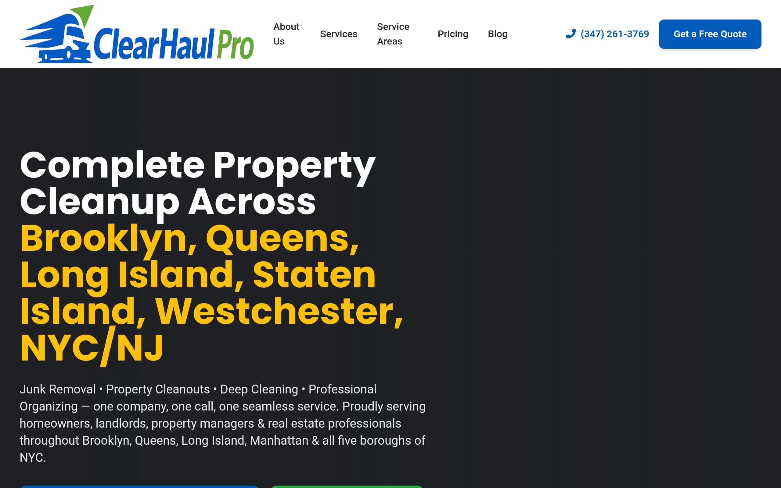 Homepage of ClearHaul Pro