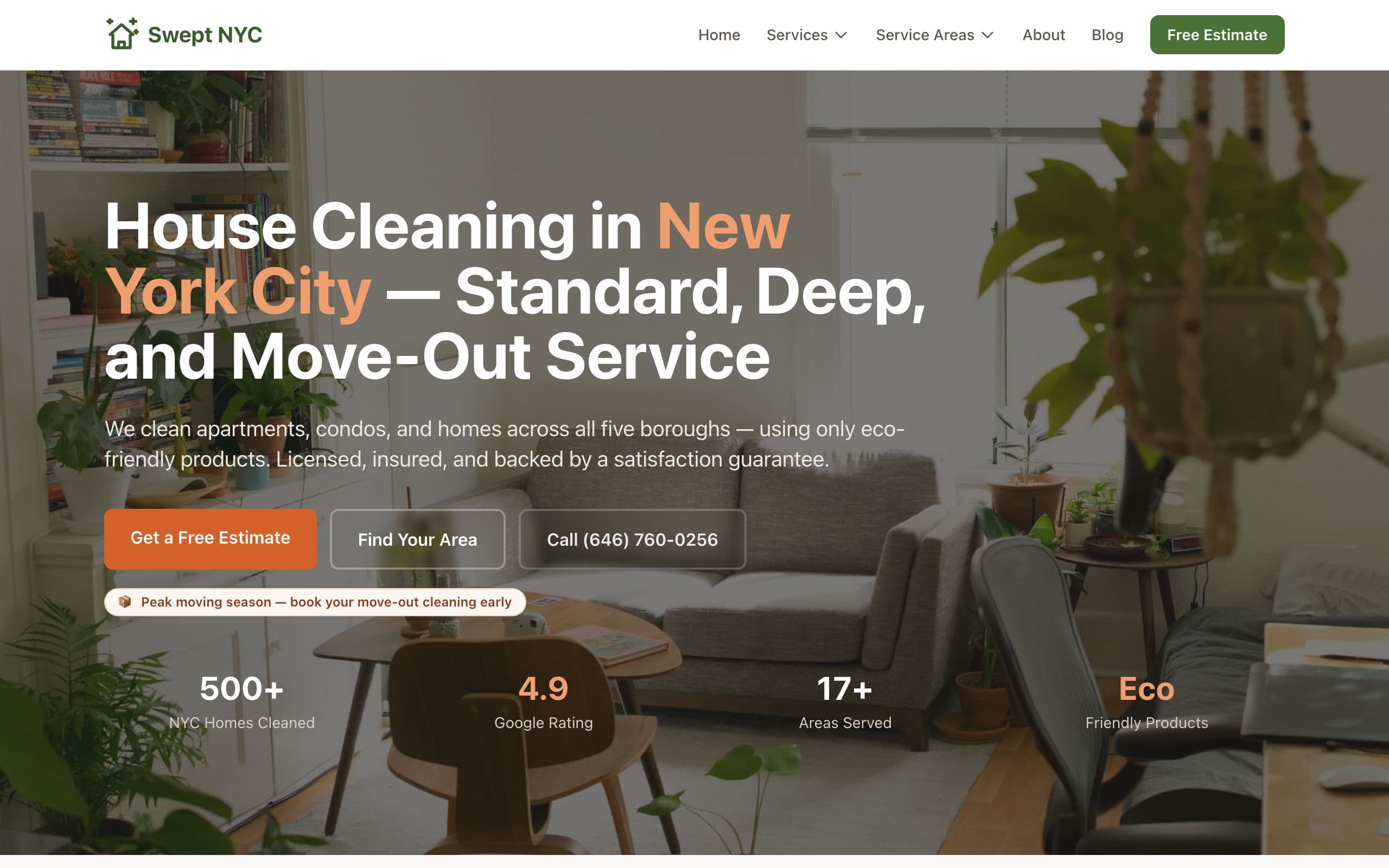 Homepage of Swept NYC